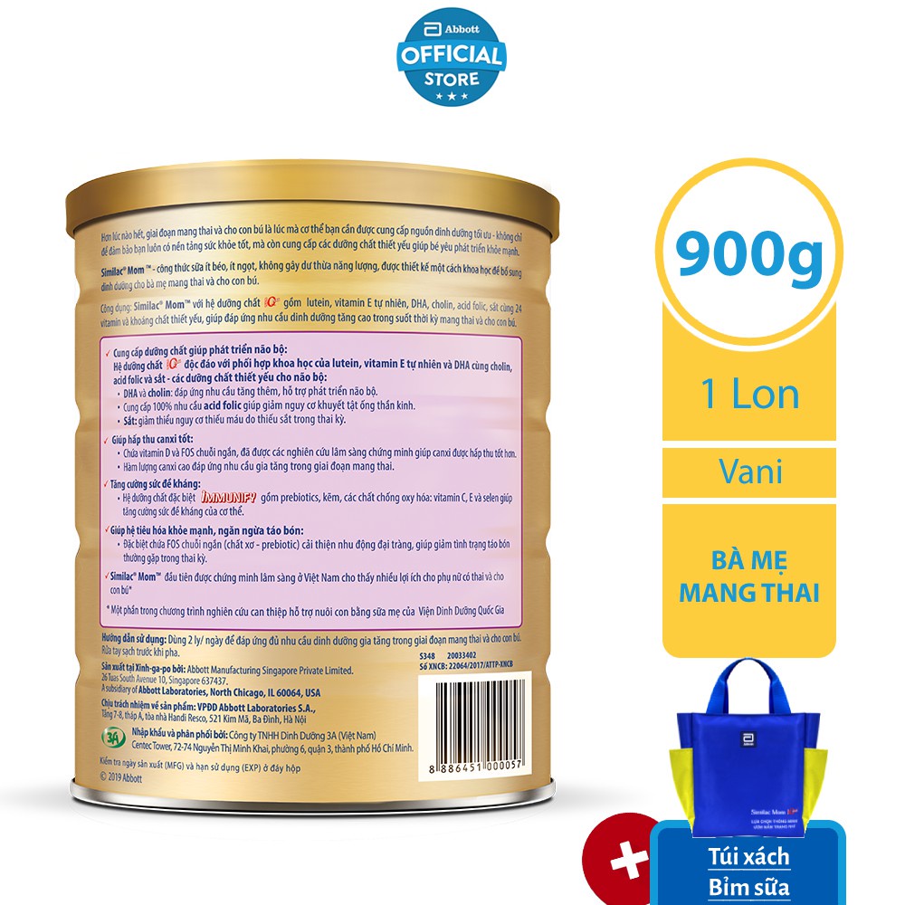 [Tặng túi xách bỉm sữa] Lon Sữa Bột Similac Mom 900g/lon