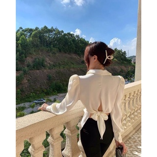Sơmi tay phồng thắt nơ lưng
