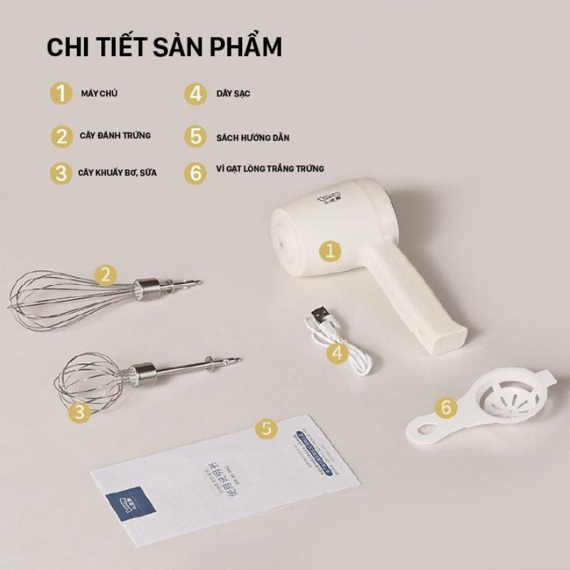 Máy đánh trứng cầm tay mini Chính hãng LOTOR HM 601 - Hai đầu đánh nhỏ gọn sạc pin USB - BH 12 tháng - Lotor L010