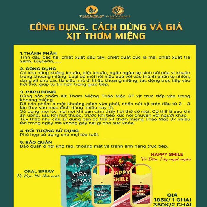 Xịt thơm miệng Thảo Mộc 37 vị bạc hà/dâu tây thơm mát tự tin giao tiếp