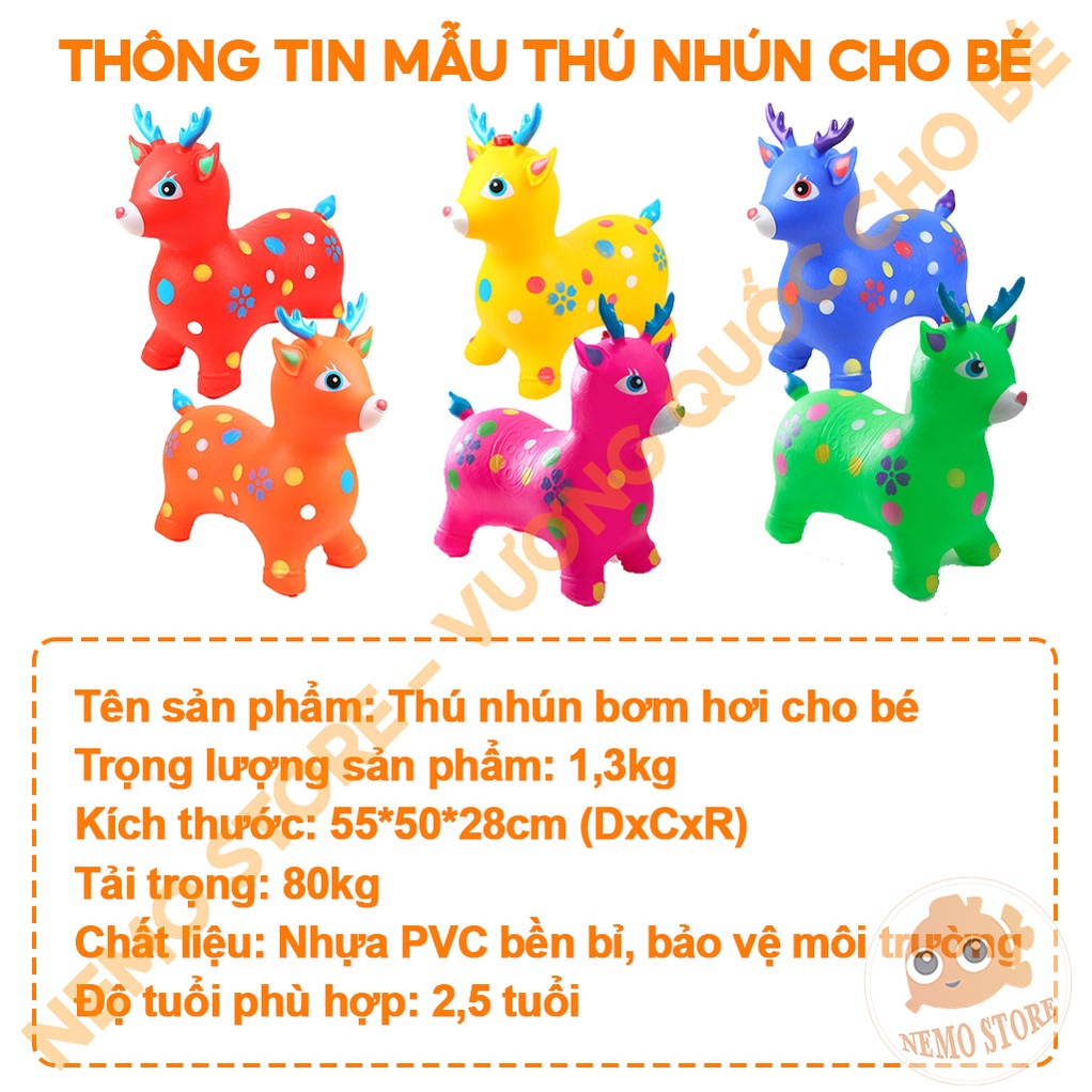 Thú nhún cho bé NEMO STORE con thú nhúng cao su bơm hơi - đồ chơi cho bé có nhạc hình hươu , nai, bò, ngựa