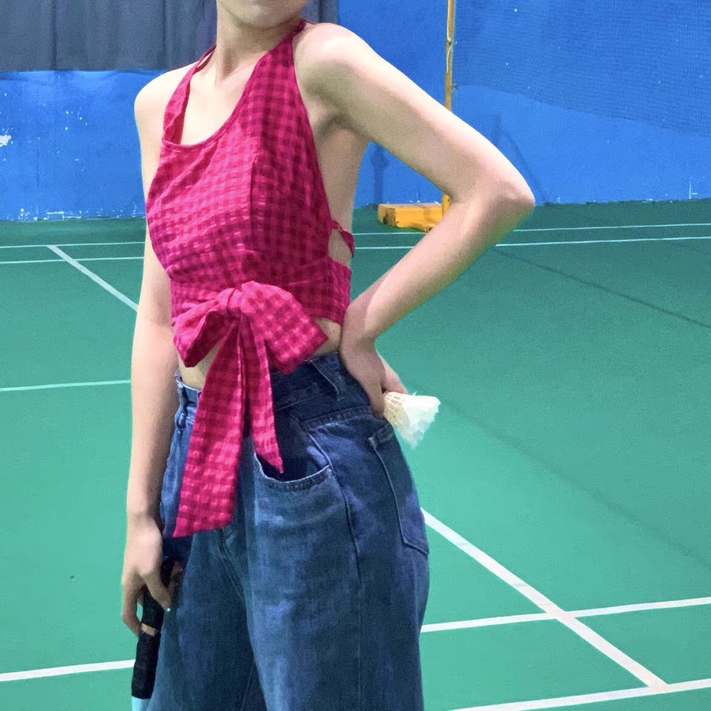 ÁO YẾM NỮ HỞ LƯNG CARO XIU TIỂU THƯ
