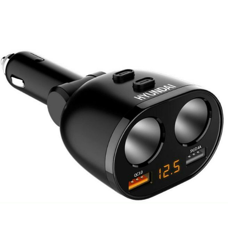 Bộ chia Tẩu sạc ô tô, xe hơi thành 2 tẩu và 2 cổng sạc USB cao cấp, đa năng Huyndai (Có