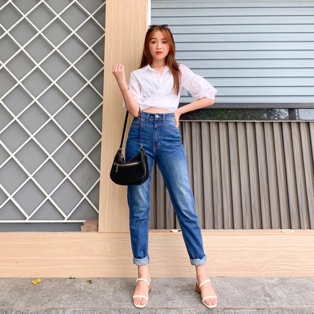 QUẦN BAGGY JEAN LƯNG CAO QUA RỐN CHẤT COTTON PHOM SIÊU ĐẸP