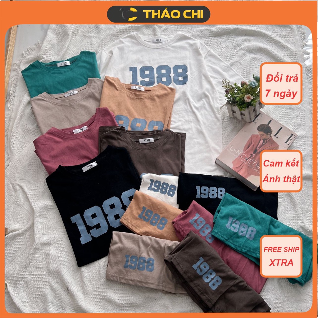 Sét đồ nữ -Bộ quần short đùi áo from rộng tay lỡ in số 1988 mặc ở nhà nữ ulzzang