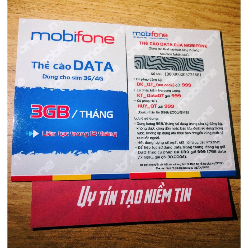 Thẻ data Mobifone 3GB/Tháng - 12 Tháng