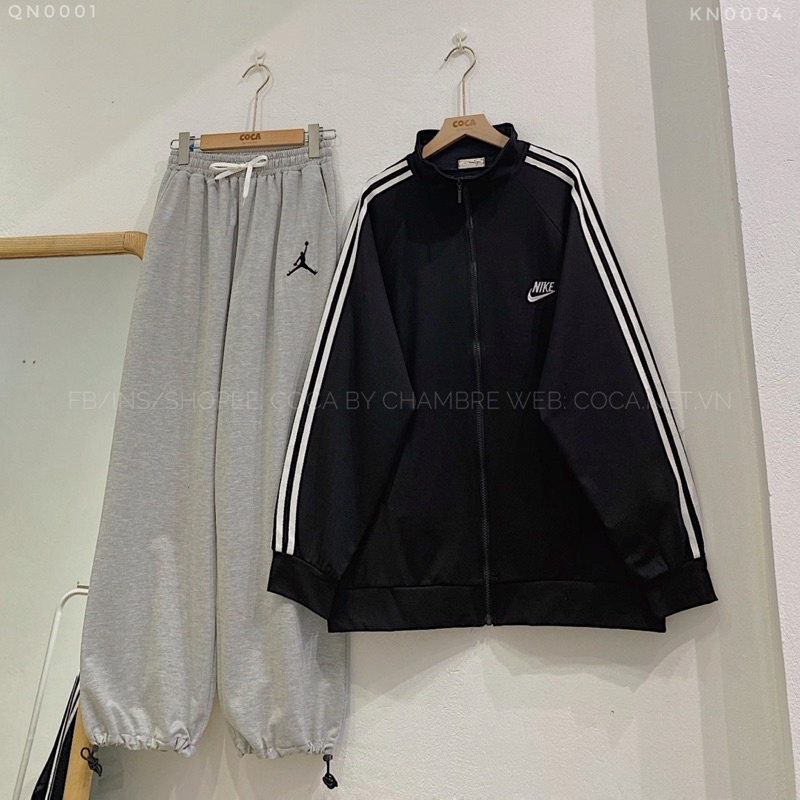 [KN0004]🎹 Áo khoác nỉ cổ trụ tay sọc thêu logo form rộng (Có sẵn/ảnh thật) | BigBuy360 - bigbuy360.vn