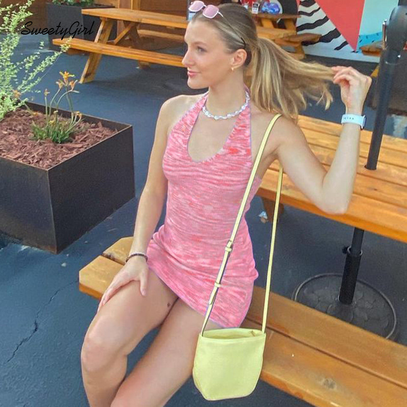 Đầm dệt kim nữ sát nách cổ chữ U kẻ sọc thời trang