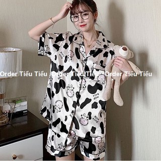 Bộ đồ ngủ pijama cộc tay họa tiết bò sữa