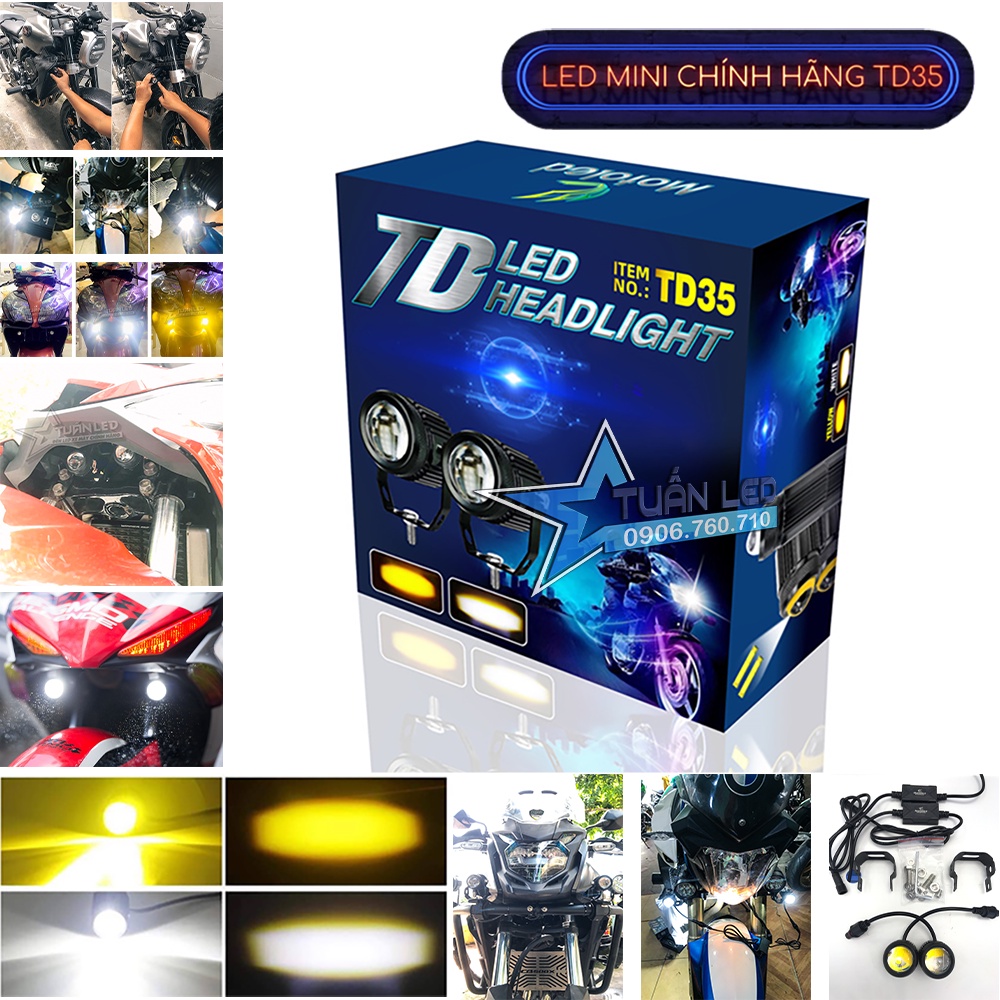 Đèn led trợ sáng bi cầu, đèn mini 2 màu chuẩn nhiệt màu sáng gom siêu xa 12v 24v