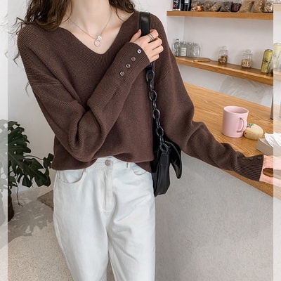 Áo sweater cổ chữ V thời trang thu đông dành cho nữ