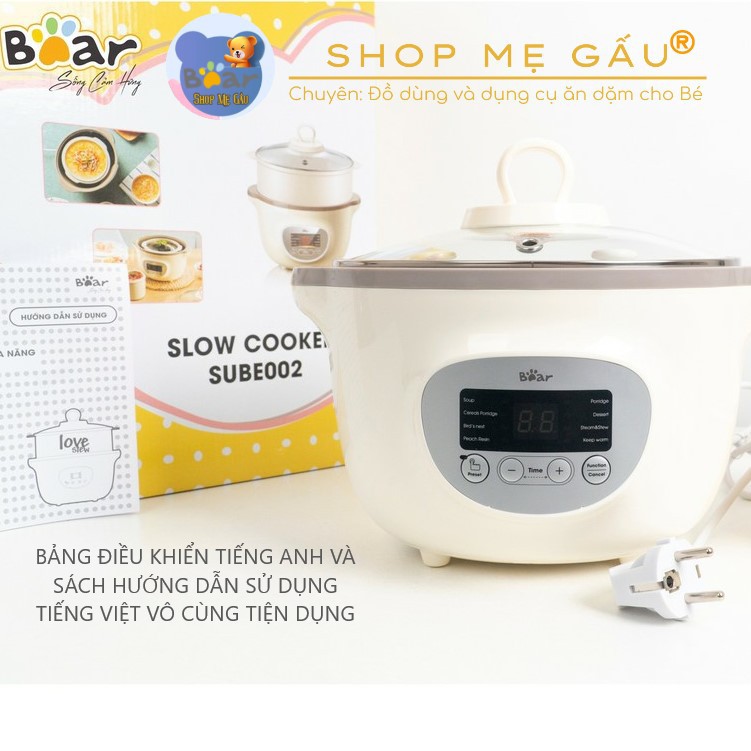 Nồi Nấu Cháo Chậm, Nồi Ninh Hầm Đa Năng BEAR Model SUBE002 Dung Tich 1,6L - Bản Quốc Tế BH Chính Hãng 18 Tháng