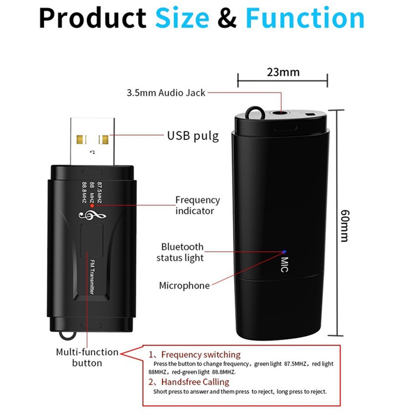 Bộ Thu Phát Âm Thanh Bluetooth 5.0 3.5mm Aux Usb Fm Cho Xe Hơi