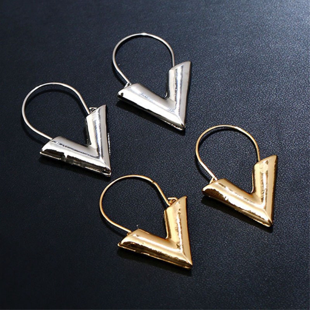 MXGOODS Color Fashion Letter V Metal Texture Gift For Women Hoop Earrings