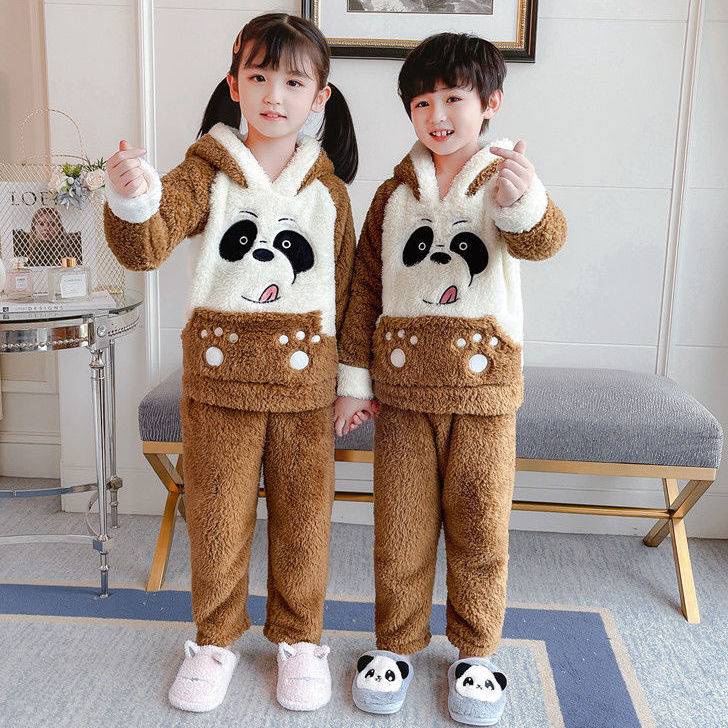 Bộ Đồ Ngủ Chất Nỉ Dày Dặn Thời Trang Thu Đông Xinh Xắn Cho Bé Trai Và Gái