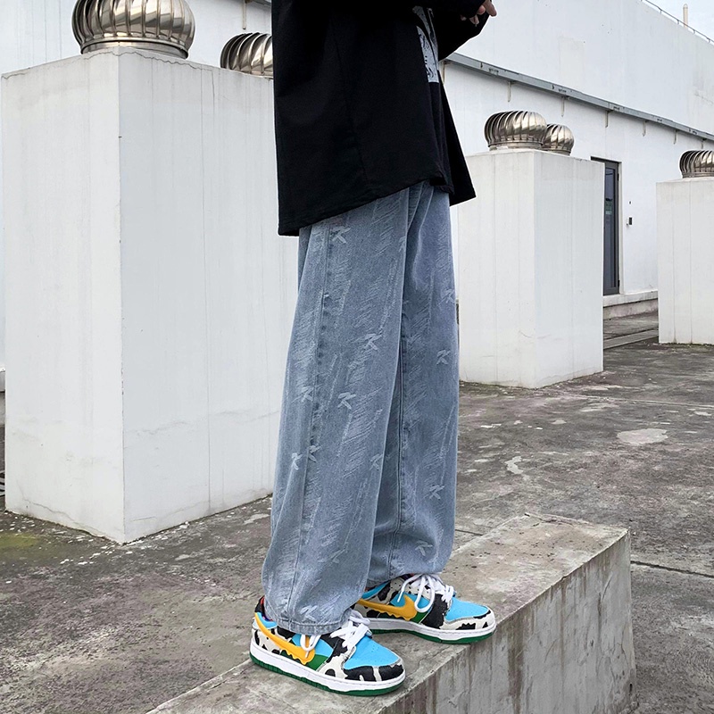 Quần Jean Dài Dáng Rộng Ống Suông In Họa Tiết Phong Cách Hiphop Mỹ Hàn Cá Tính Cho Bạn Nam
