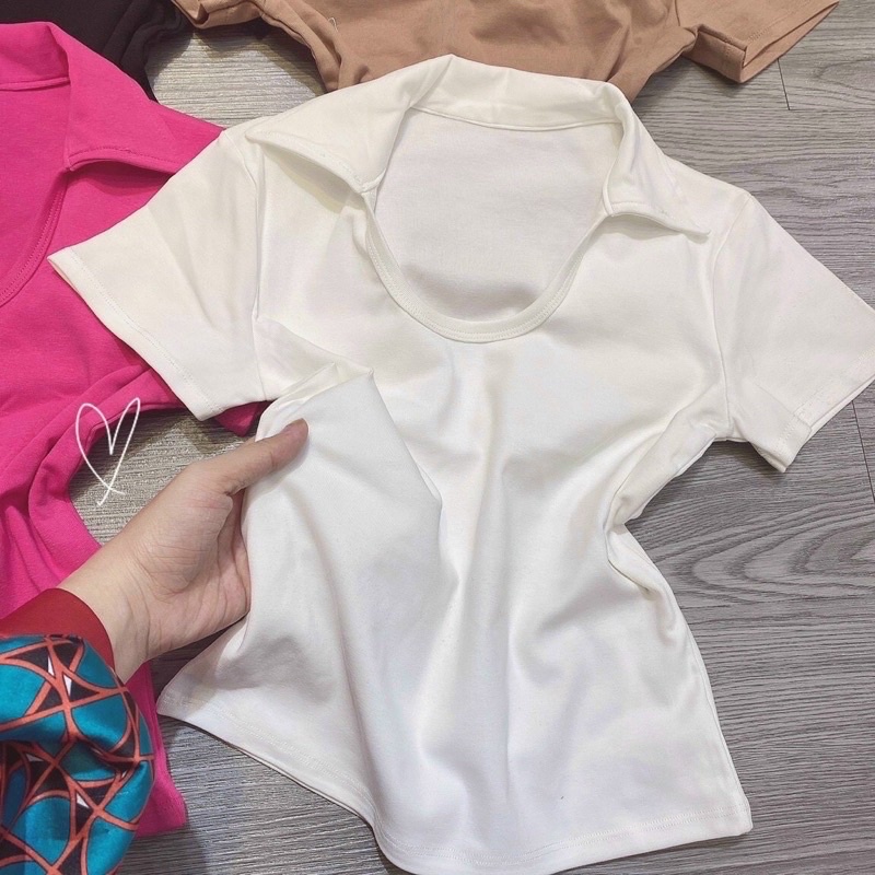Áo thun body nữ kiểu cổ bẻ cổ U dáng ngắn