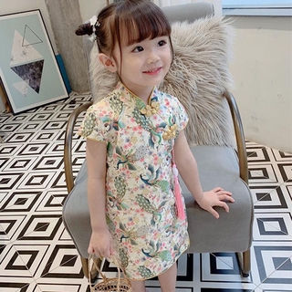 Đầm Sườn Xám In Hoa Xinh Xắn Cho Bé Gái