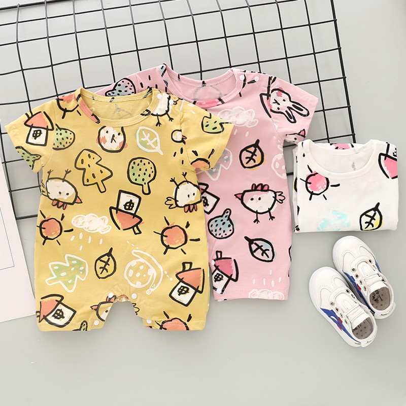 Jumpsuit Tay Ngắn Hoạ Tiết Hoạt Hình Phong Cách Hàn Quốc Dễ Thương Cho Trẻ