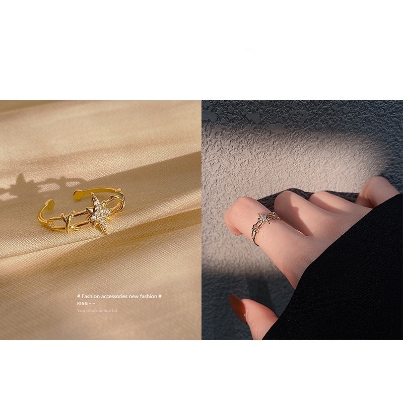 Nhẫn hở đính đá zircon thời trang Hàn Quốc cổ điển 2021 tùy chọn kiểu dáng