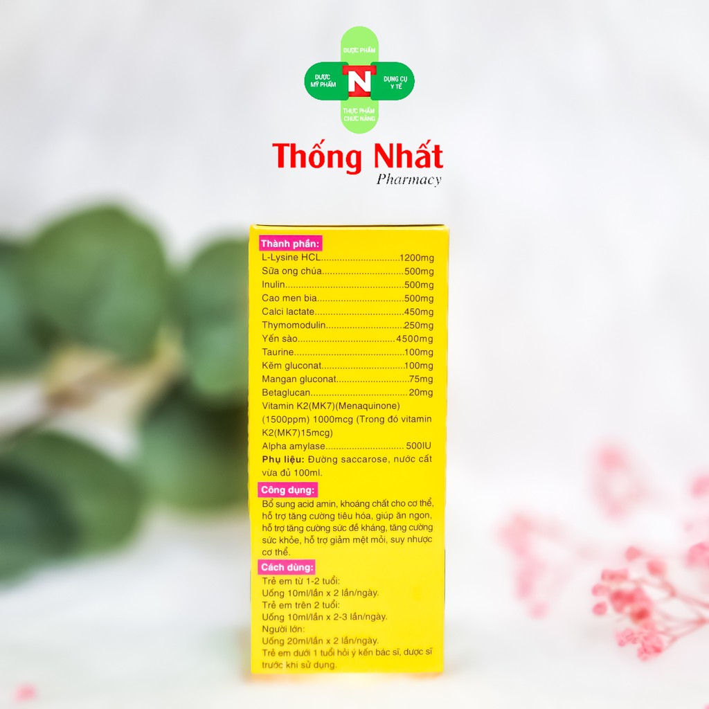 SIRO YẾN SÀO THYMO MK7-H 100ml Bé Ăn Ngon, Tăng Sức Đề Kháng Và Khả Năng Hấp Thu Mummum Thymomodulin