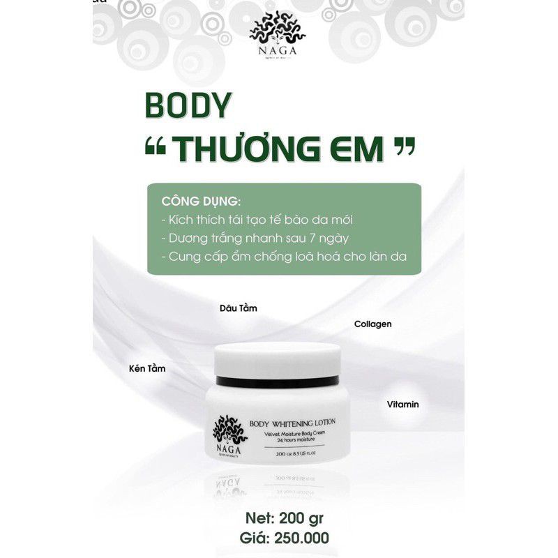 Body kén tằm Naga, dưỡng trắng da body