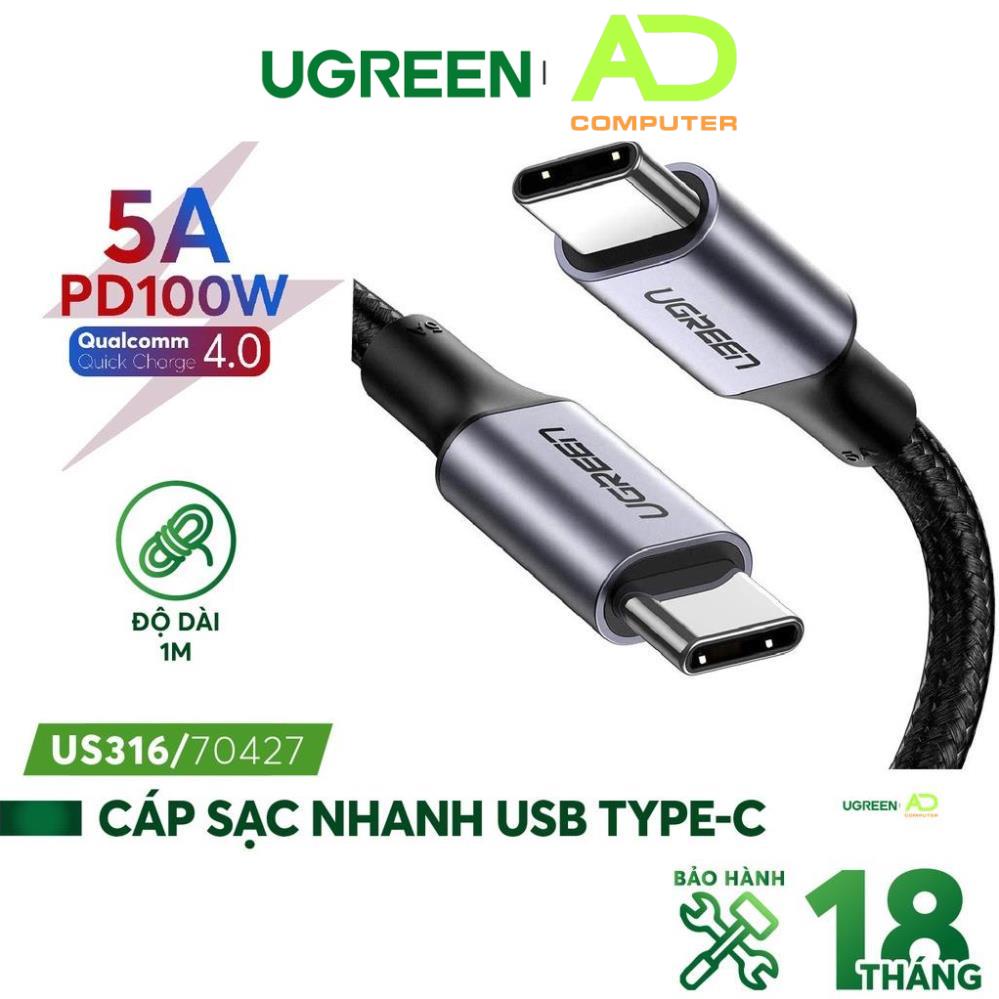 Cáp sạc nhanh USB Type C PD hỗ trợ 100W UGREEN US316 US334