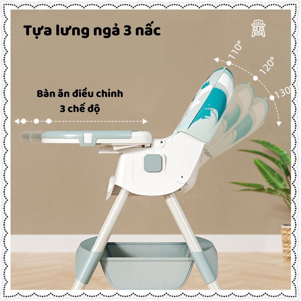 Ghế ăn dặm cho bé gấp gọn ngả lưng 3 chế độ chân cao có bánh xe kèm bập bênh khay ăn tháo rời mẫu mới nhất 2022