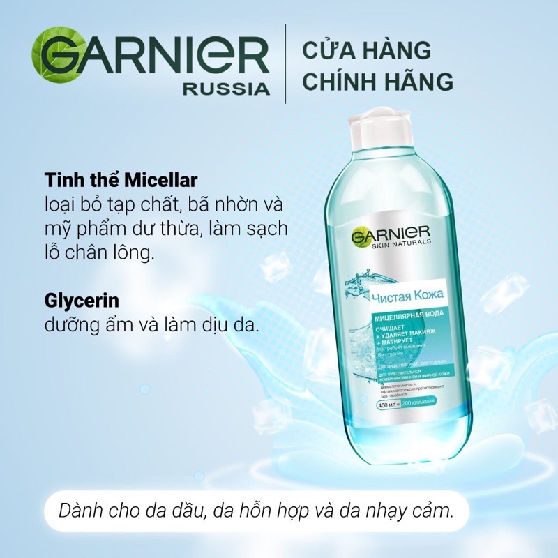 Nước tẩy trang Garnier tinh chất hoa hồng làm sạch dưỡng ẩm bản Nga