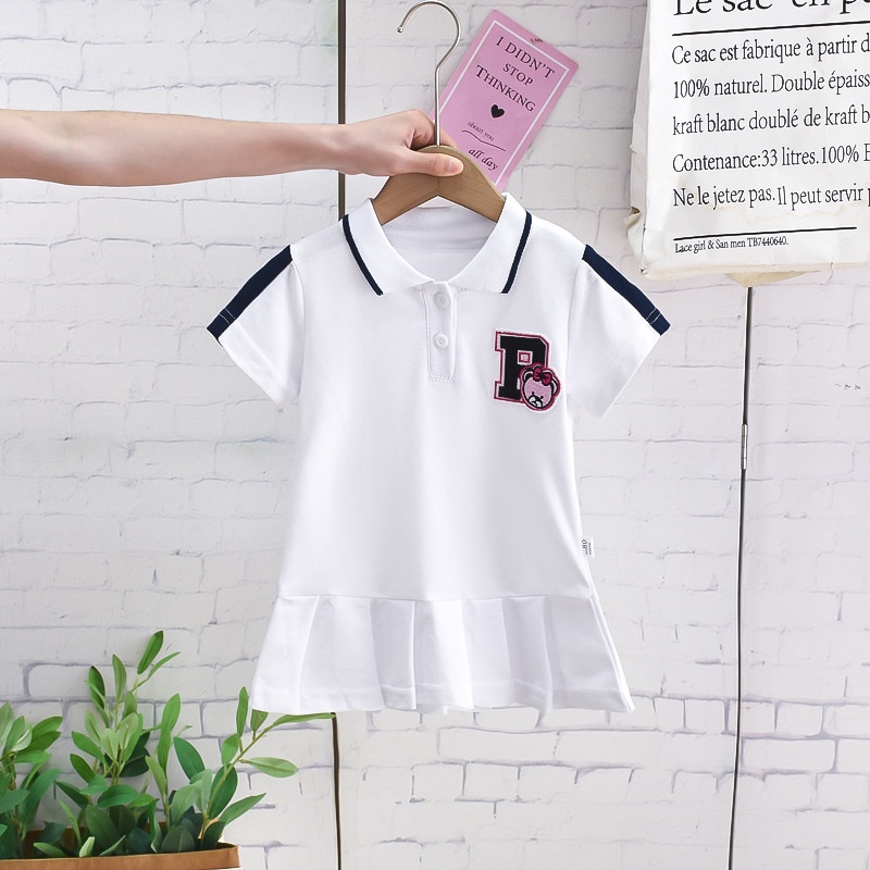 Đầm cổ polo IQ Angel họa tiết thêu xinh xắn cho bé gái