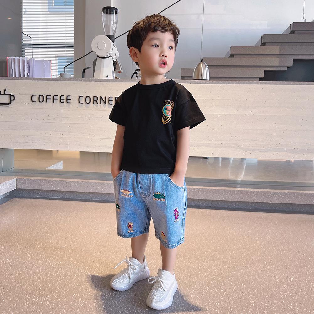 Quần Short Jeans Thêu Họa Tiết Hoạt Hình Phong Cách Hàn Quốc Cho Bé Trai