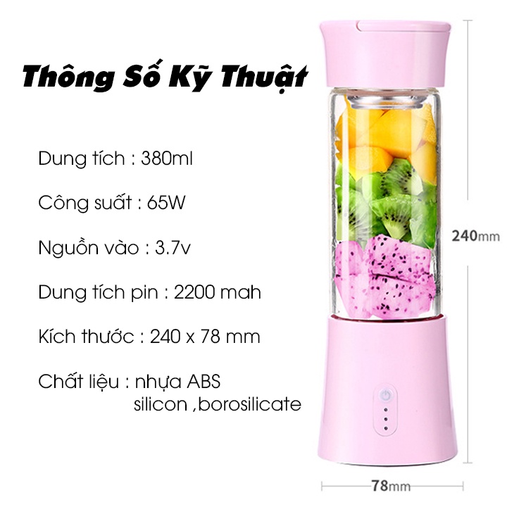 (Xả hàng)Máy say sinh tố mini sạc điện cầm tay tiện dụng 4 lưỡi dao ZDK-T8