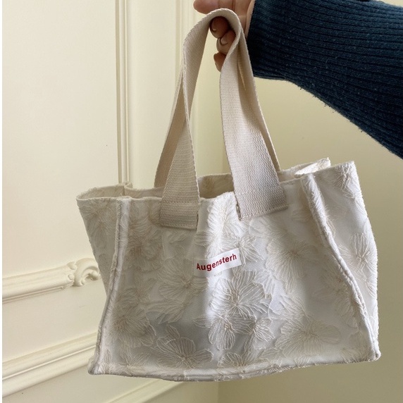 Bentoy Milkjoy Bé Gái Hàn Quốc Túi Xách Túi Ăn Trưa Thêu Hoa hangbag Canvase