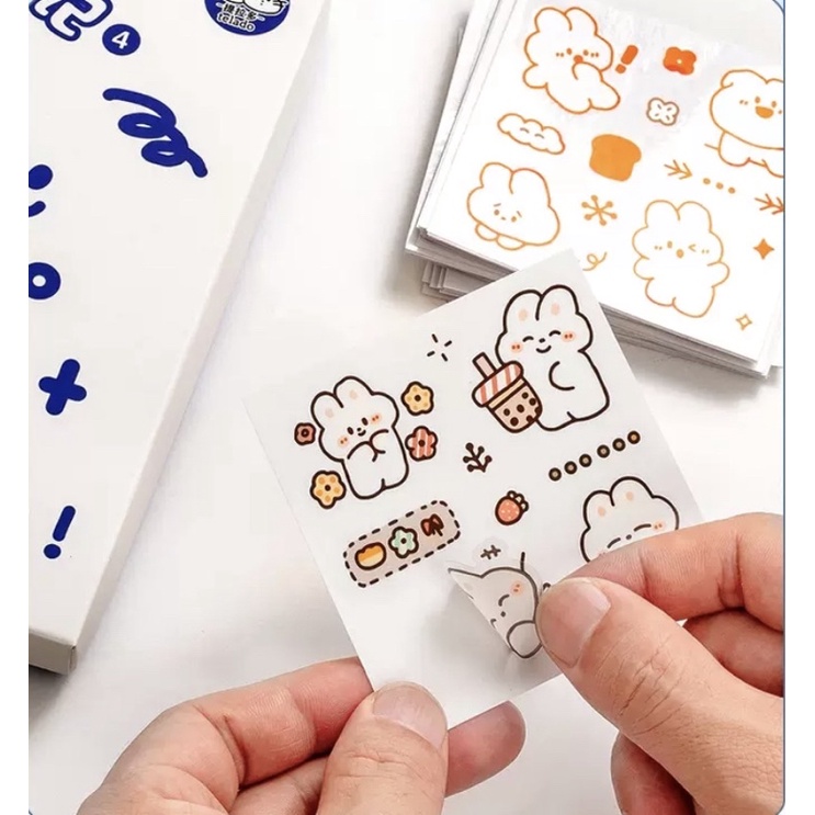 Sticker Hộp 100 miếng dán Trang Trí Hình Thỏ Dễ Thương