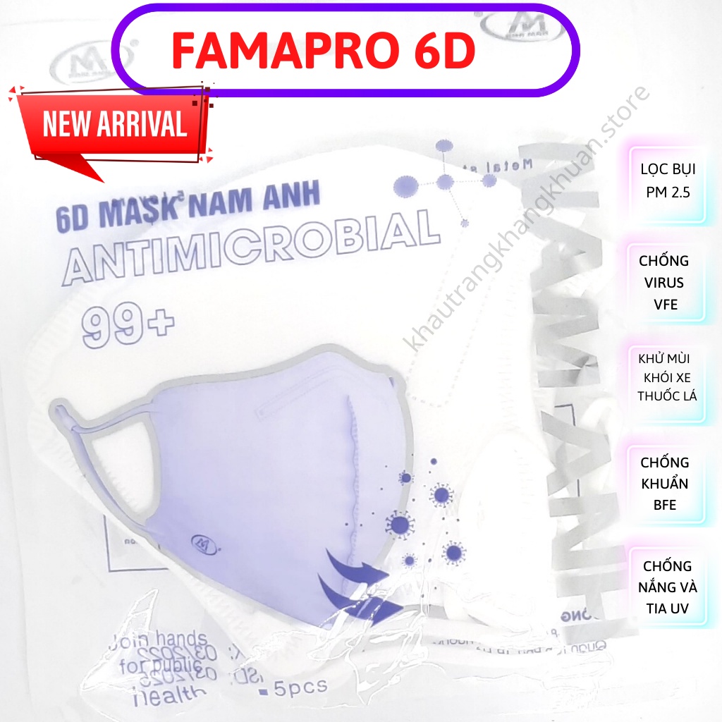 Khẩu trang 6D Famapro [Mẫu mới nhất], Khẩu trang trắng, chống bụi siêu mịn, 99% kháng khuẩn, form đẹp, ôm sát.