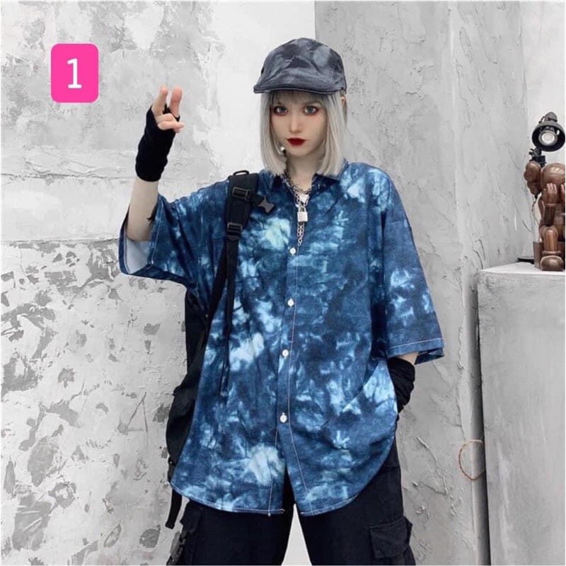 Áo sơ mi hoạ tiết hot trend cá tính cổ sơ mi phom rộng ngắn tay chất liệu mát mẻ loại đẹp phong cách Ulzzang Hàn Quốc