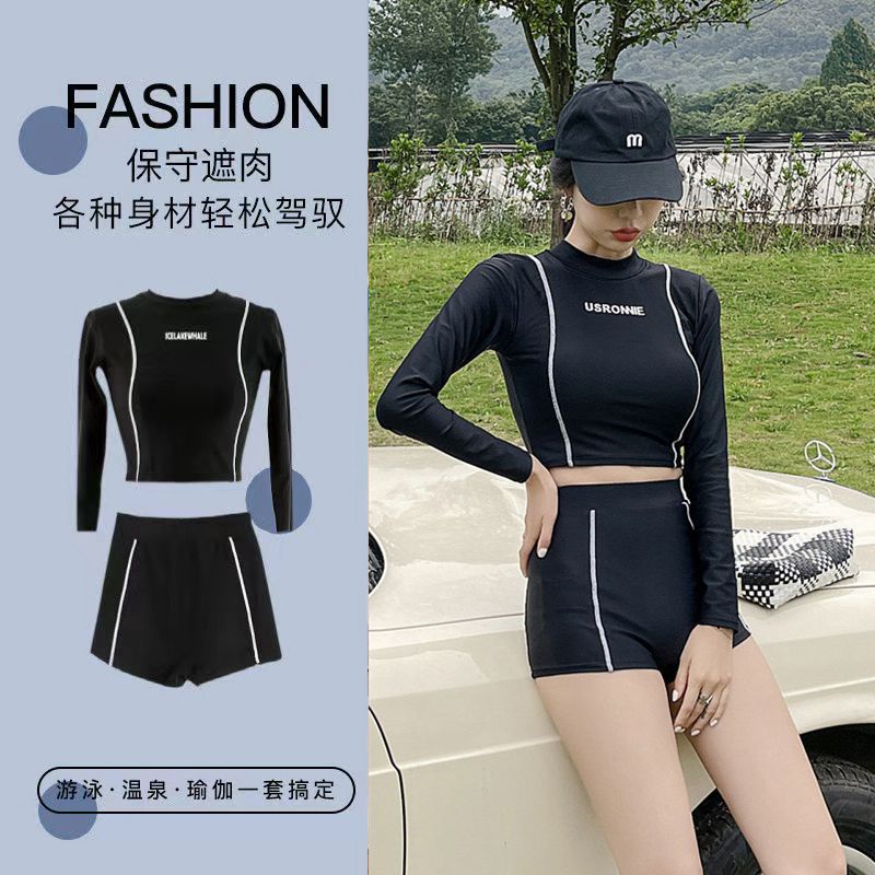 Bộ Đồ Bơi Tay Dài Che Bụng Chống Nắng Eo Cao Thời Trang Mùa Xuân Cho Nữ