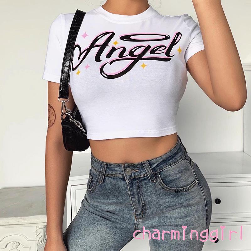 Áo Croptop Tay Ngắn In Chữ Thời Trang Cho Nữ