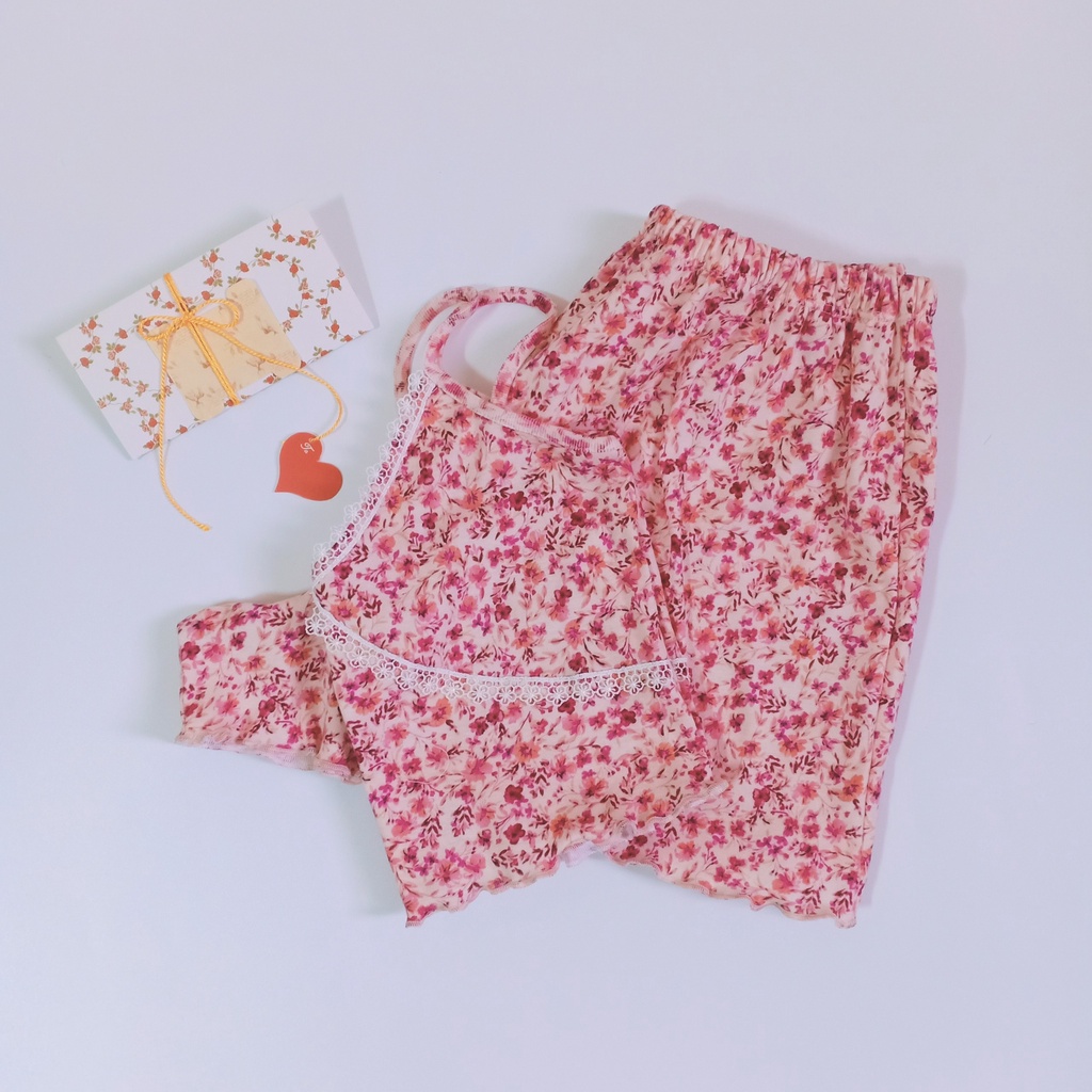 Đồ bộ ngủ nữ RCB11, hai dây cổ tim phối ren | BigBuy360 - bigbuy360.vn