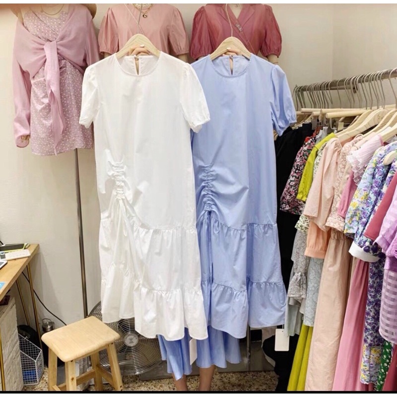 465k đầm suông đuôi cá rút eo bên hông