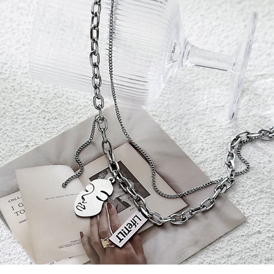 Vòng cổ Hai Lớp Bằng Thép Titan Phong Cách Hip hop Thời Trang Cho Nam Và Nữ