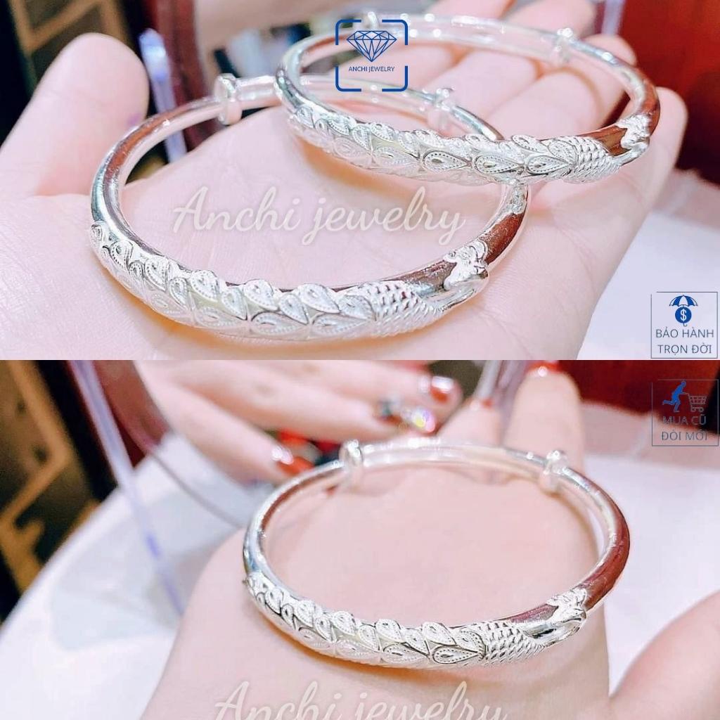 Kiềng tay bạc nữ họa tiết đuôi công, chuẩn bạc ta bao sáng không xuống màu - Anchi jewelry