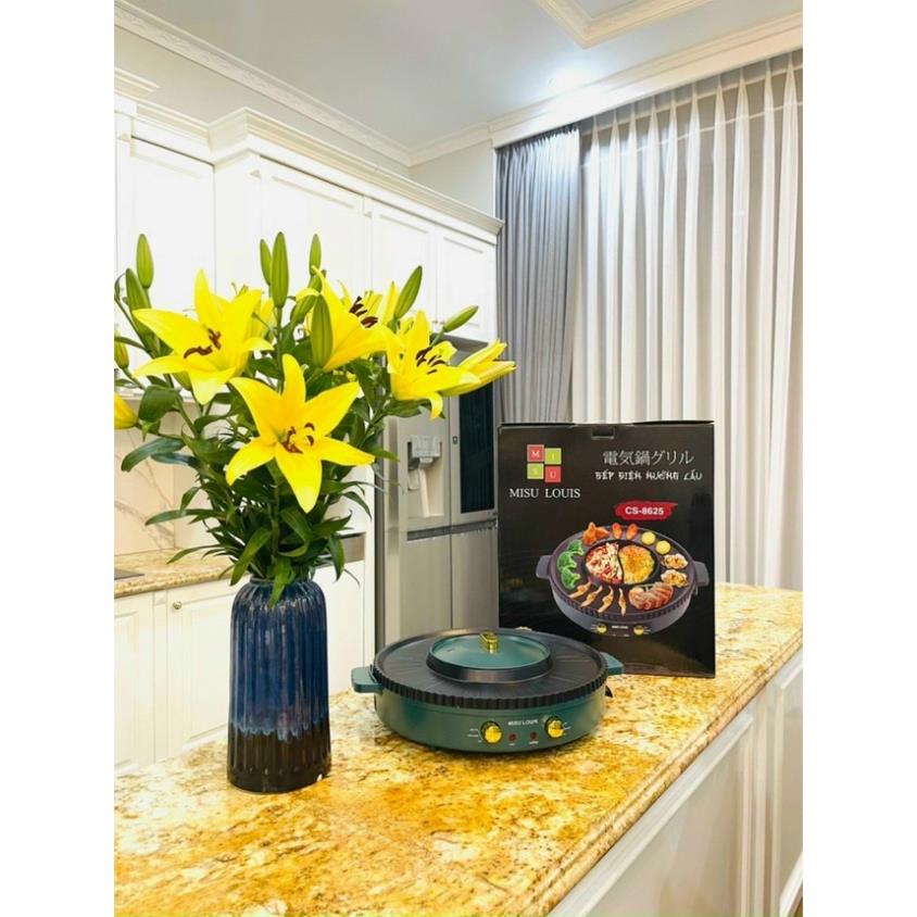 Bếp lẩu nướng đa năng Nine shield 2 in 1 có 2 mâm nhiệt, công suất 1350w - Nồi lẩu nướng điện đa năng dụng- BH 12 tháng