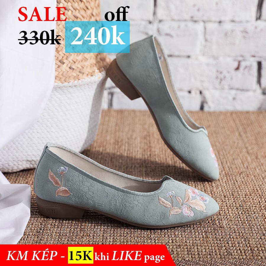 giày thêu hoa đế bệt không dây | BigBuy360 - bigbuy360.vn