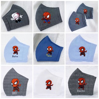 Khẩu trang linen thêu tay Spiderman - thêu tên riêng theo yêu cầu