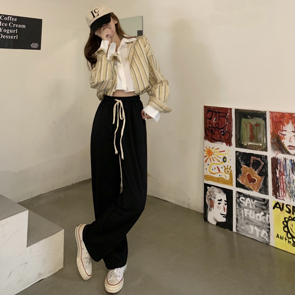 Quần dài ống rộng lưng cao sành điệu cho nữ