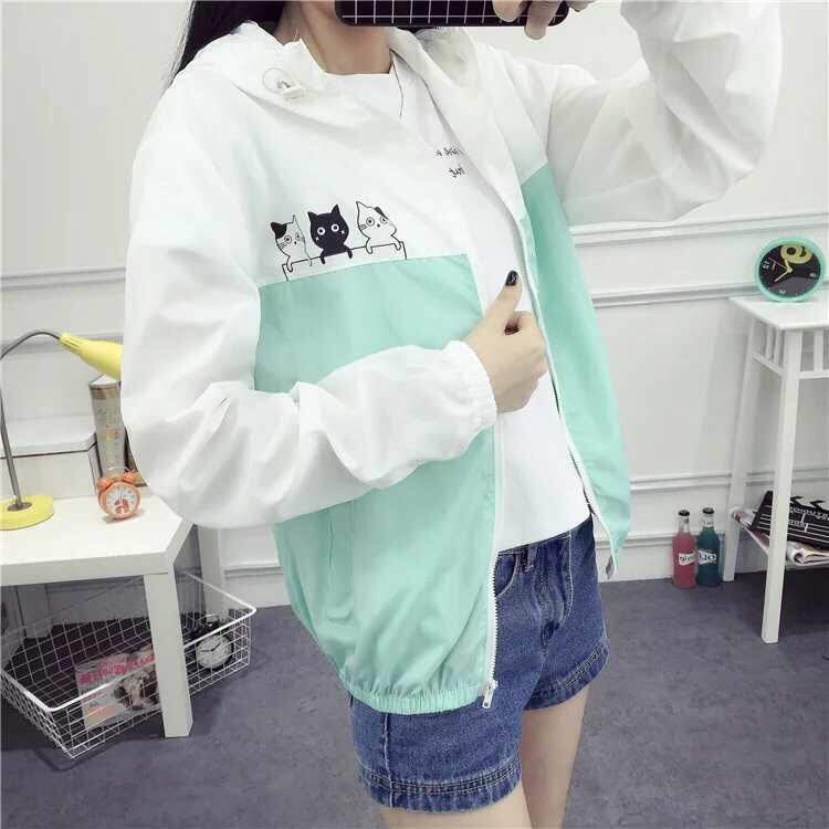 Áo khoác dù nữ in 3 chú mèo con | BigBuy360 - bigbuy360.vn