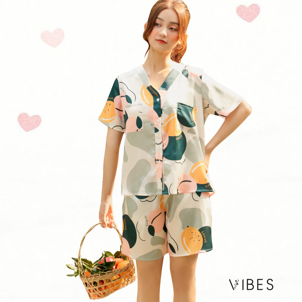 Đồ bộ mặc nhà pijama lửng mặc nhà VIBES Lemon Satin Py Set