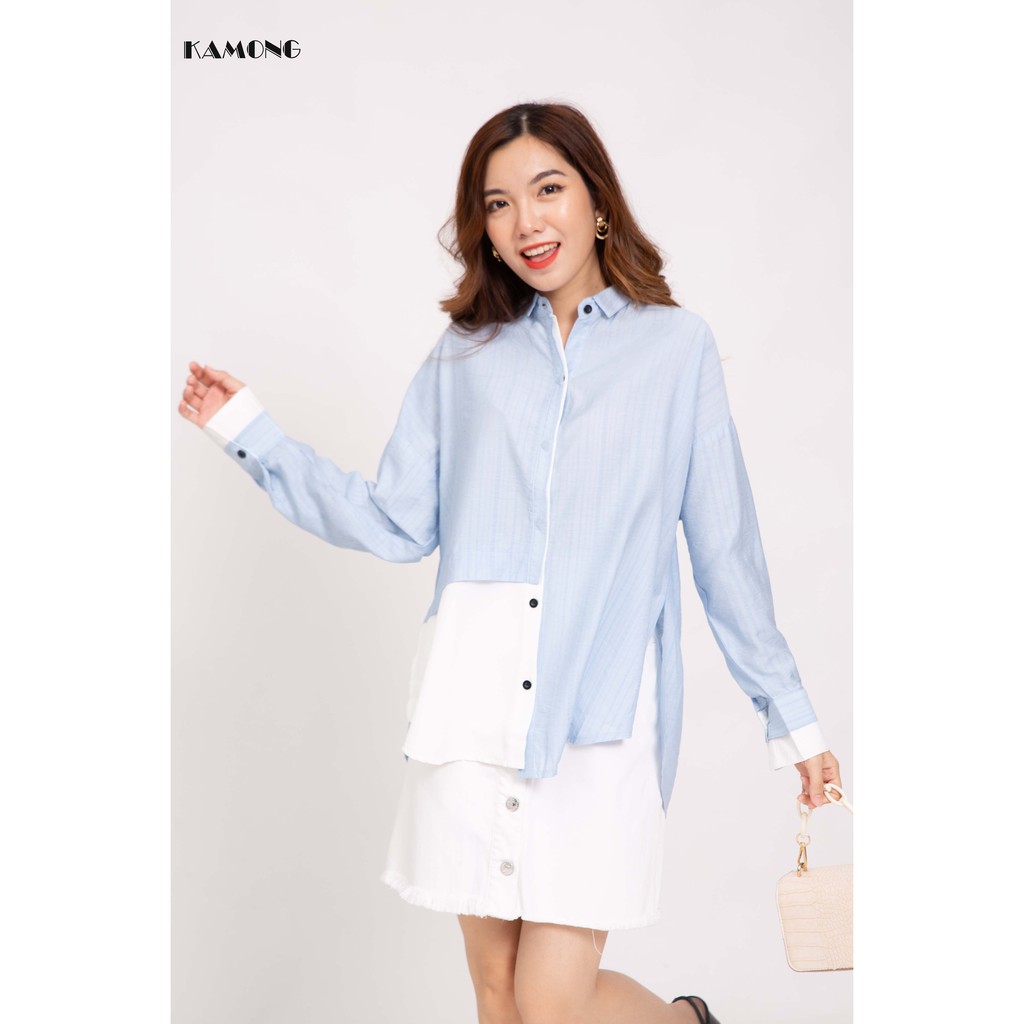 Áo sơ mi oversize tà trắng KAMONG A073