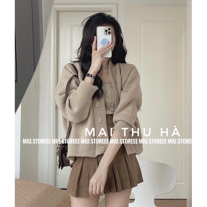 SET LEN THỪNG ÁO HAI DÂY KÈM ÁO KHOÁC LEN CARDIGAN SLTAHD